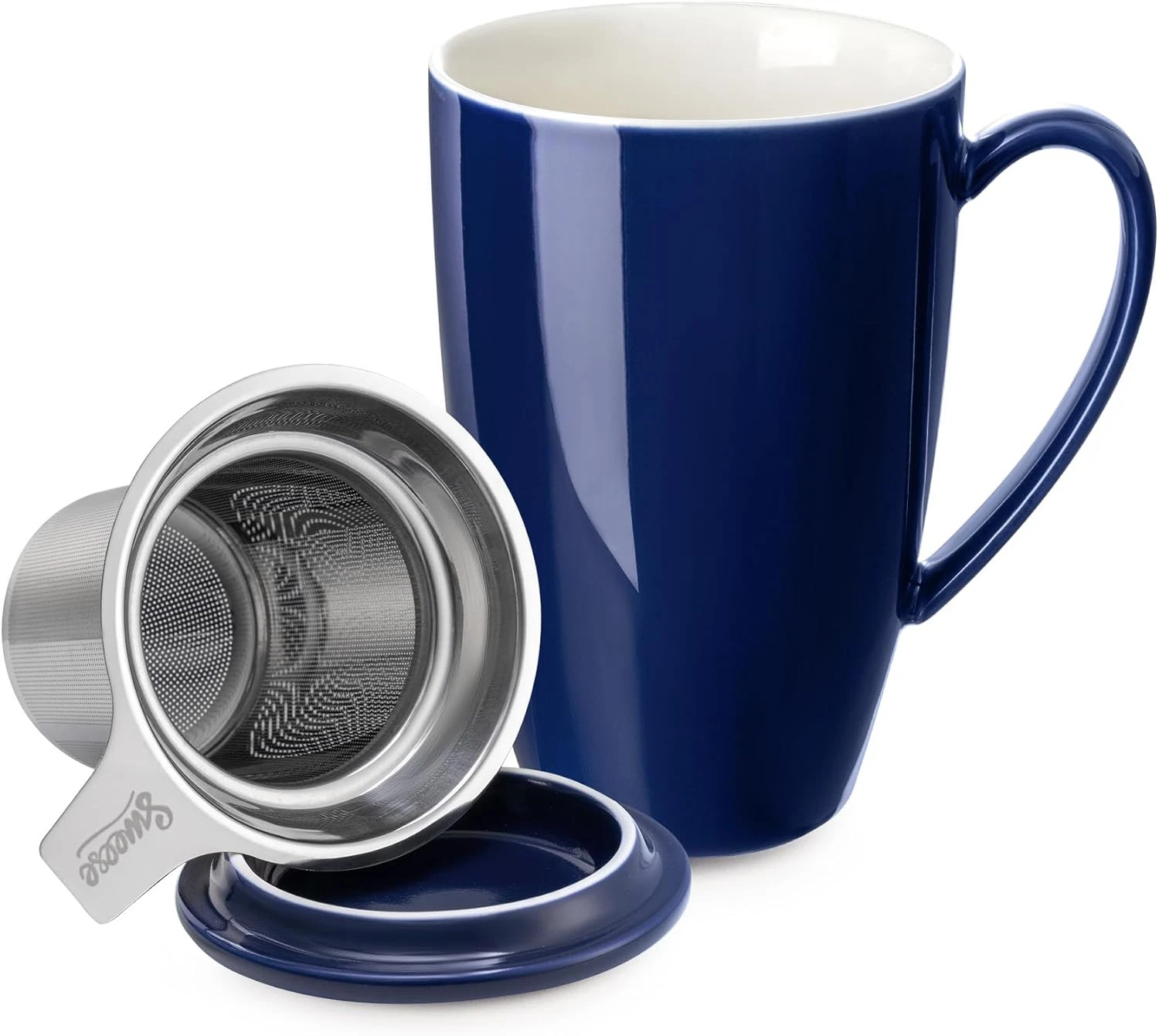 Taza Te de Ceramica 15oz Infusor Tapa Microondas Lavavajillas Regalo Azul