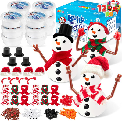 Christmas Build a Snowman Craft Kit, 12 Pack Modeling Clay DIY Make a Snowman Ki