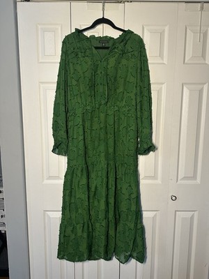 Saks Fifth Ave Velvet Burnout Maxi Dress Size XL Feminine Tiered Green |  eBay