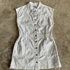 American Eagle White Button Front Utility Mini Dress Womens Size Medium NWT