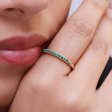 1/6 Ct Half Eternity Ring 14K White Gold Round Cut Emerald Lab Grown Gemstone