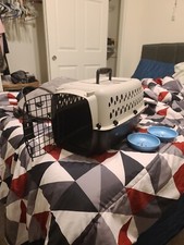 Small Cat Carrier Kennel With Food And Water Bowl