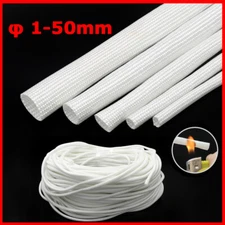 White Braided Cable Sleeving Expandable Wire Harness Fiberglass Sheathing 1-50mm