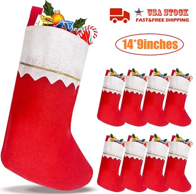 8PCS Large Red Felt Christmas Hanging Stockings for Fireplace Decor 14 Inches US