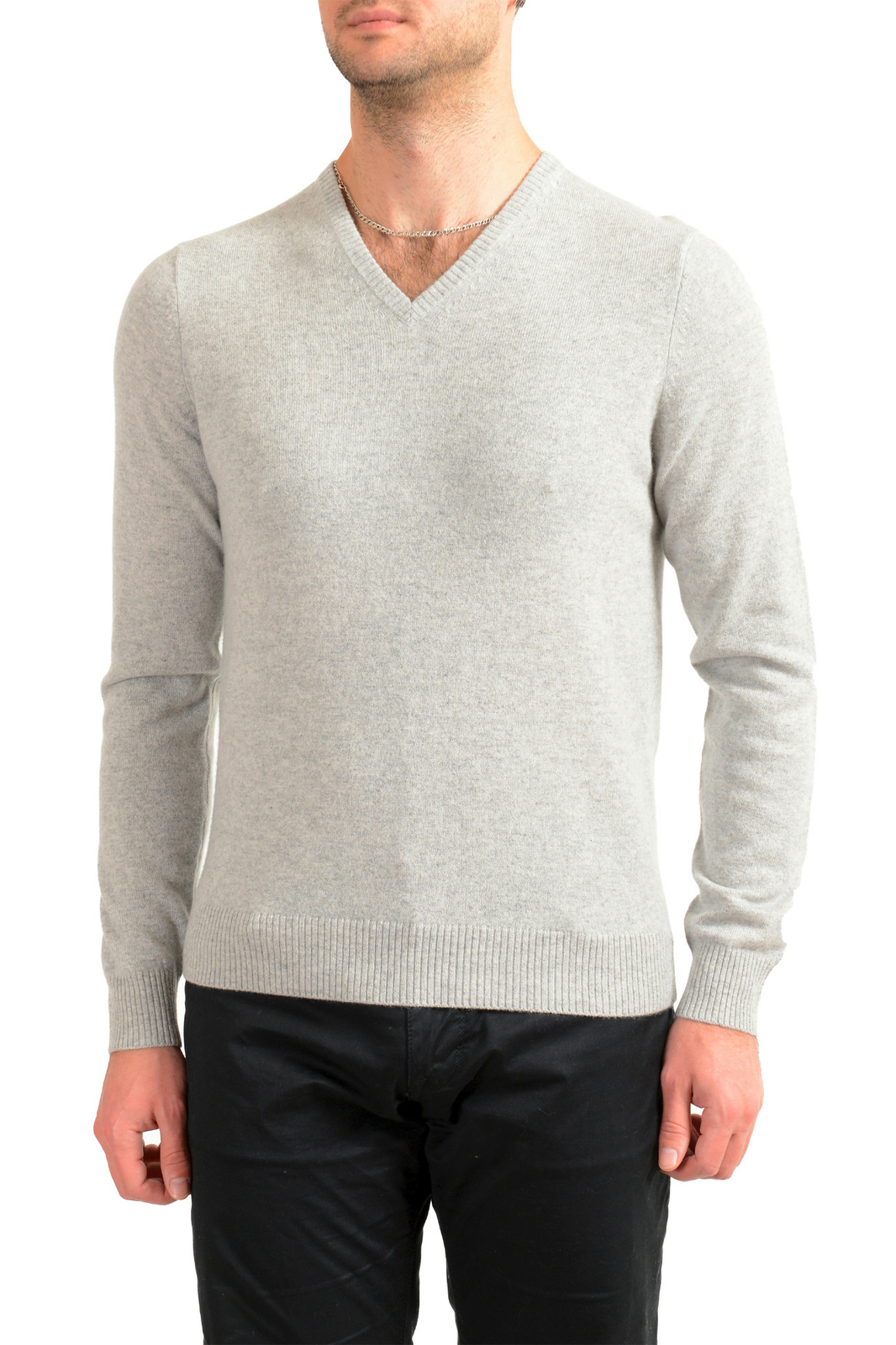Мужской светло-серый свитер-пуловер с V-образным вырезом из 100% кашемира Malo Optimum