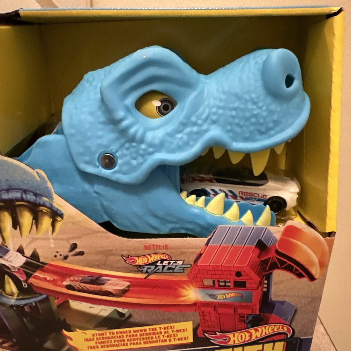 Hot Wheels City T Rex Chomp Down Rexodus Blue Dinosaur Toy Track Car New