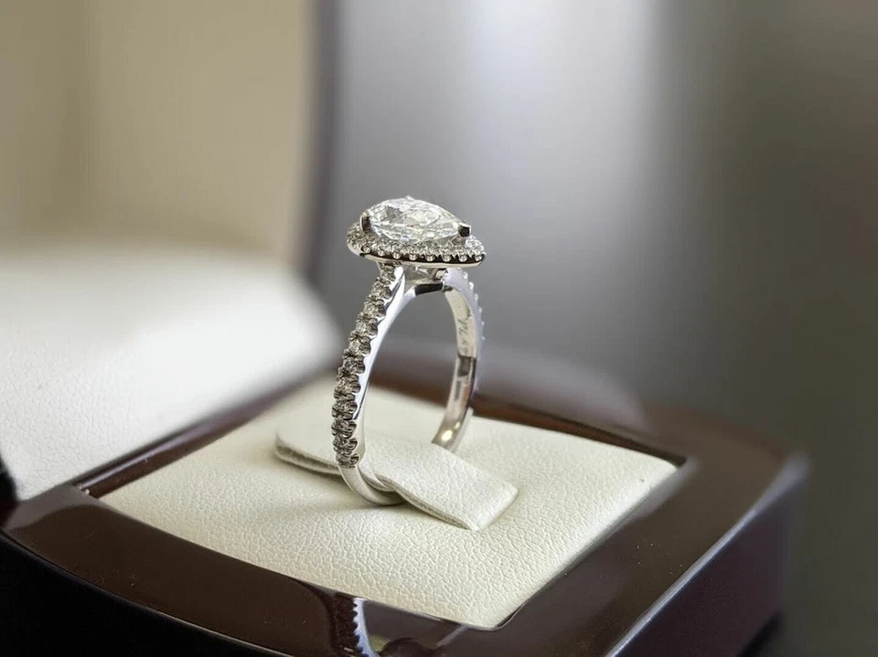 1.75 ct Diamond Engagement Ring Pear Halo Lab Created 14K White Gold IGI GIA - Image 3 of 4