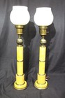 Pair Antique Machine Age Deco Siena Marble Column Lamps; Manner of Deskey 1930's