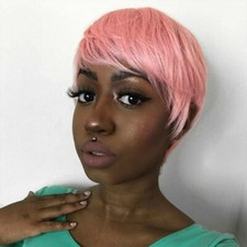 Mujeres Pelucas Cortas Rosa Corte Pixie Cortas Juegos con disfraces Halloween Fiesta Pelucas Corte de Pelo