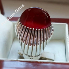 Natural 15 Carat Yemeni Brown Aqeeq Mens Ring Sterling Silver 925 Handmade