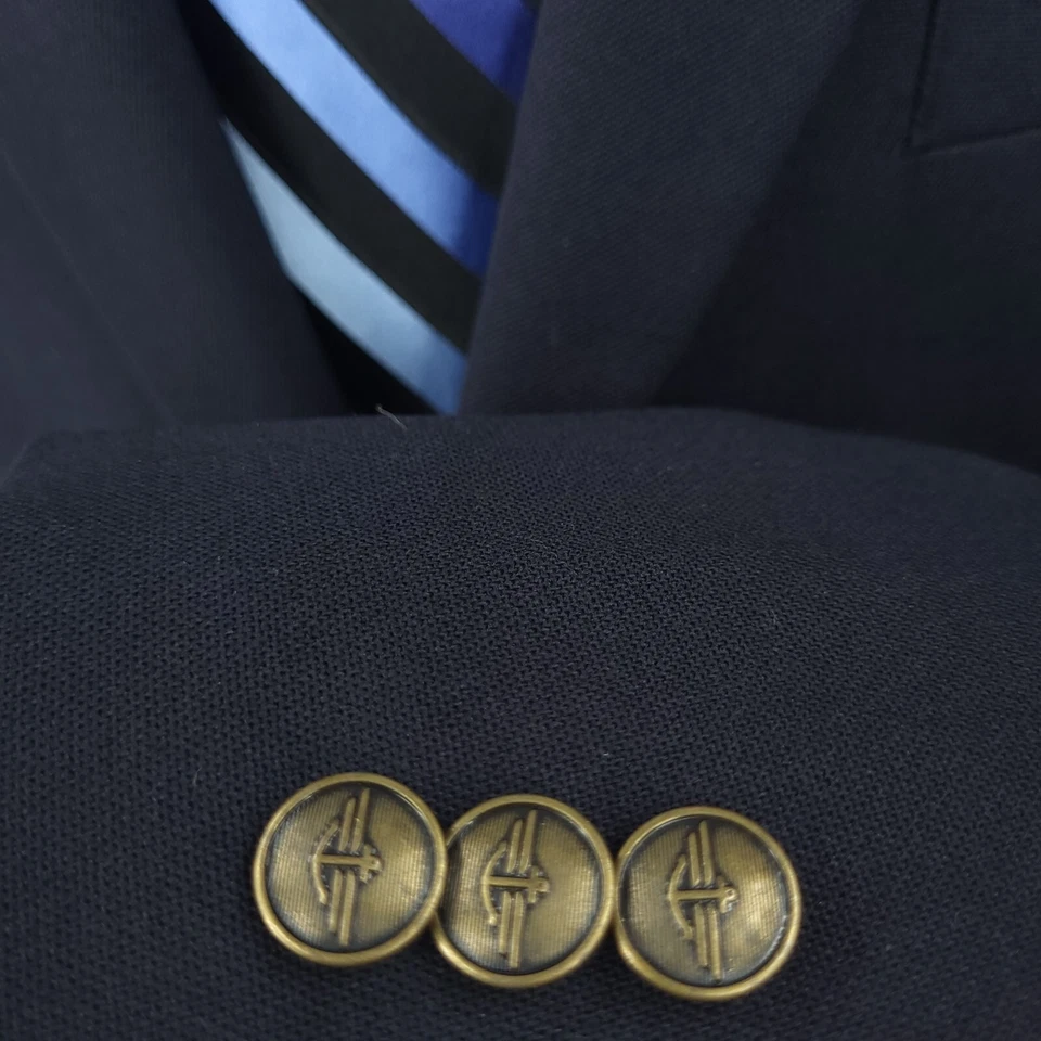 Dockers Sports Coat Mens 48R Blue Blazer Jacket 2 Gold Buttons Vented - Image 3 of 4