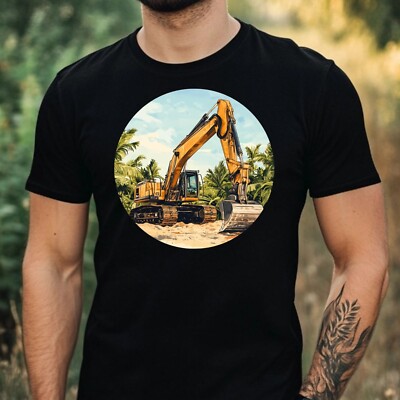 Men's Excavator Palm Tree Print Cotton T-Shirt Size XS to 5XL