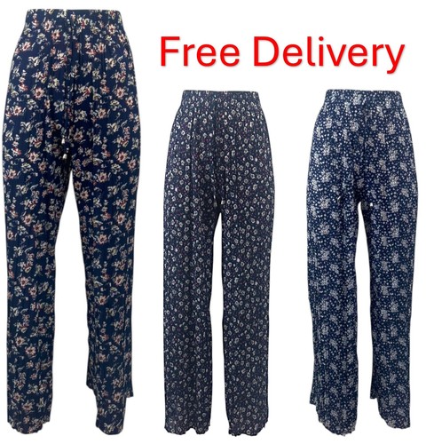 Ladies Palazzo Trousers Womens Wide Leg Flared Pants Summer Light Floral NEW - Picture 2 of 8