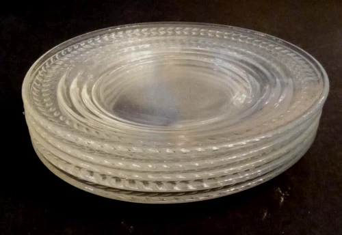 Federal Glass LOT of 5 Laurel Embossed Clear Plate 6" Dessert Dish VTG 30's 145R