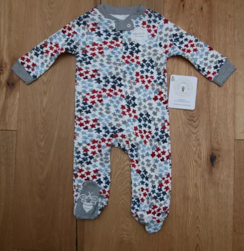 Burt's Bees Baby Boy Organic Footed Coverall ~White, Red, Blue & Gray ~Stars~ 6M