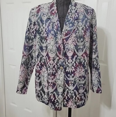 Vtg Lori by AM Casuals Mlticlrd Lngslvs 1Button Pockets CottonBlend Women Blazer