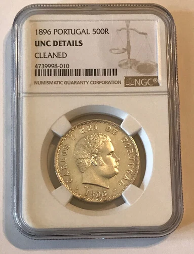 Portugal - 1896 Silver 500 Reis (NGC Unc Details) - Scarce