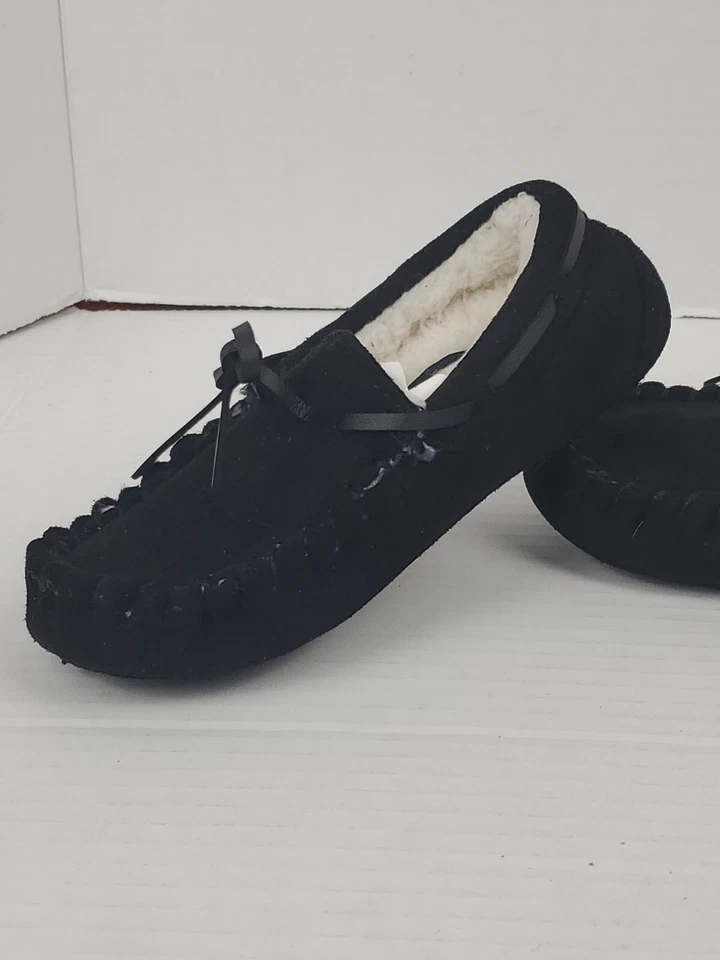 Lucky Brand Toddlers Plush Faux Fur Lined Moccasins Slipper Shoes Size 9/10 Blk - Image 2 of 4