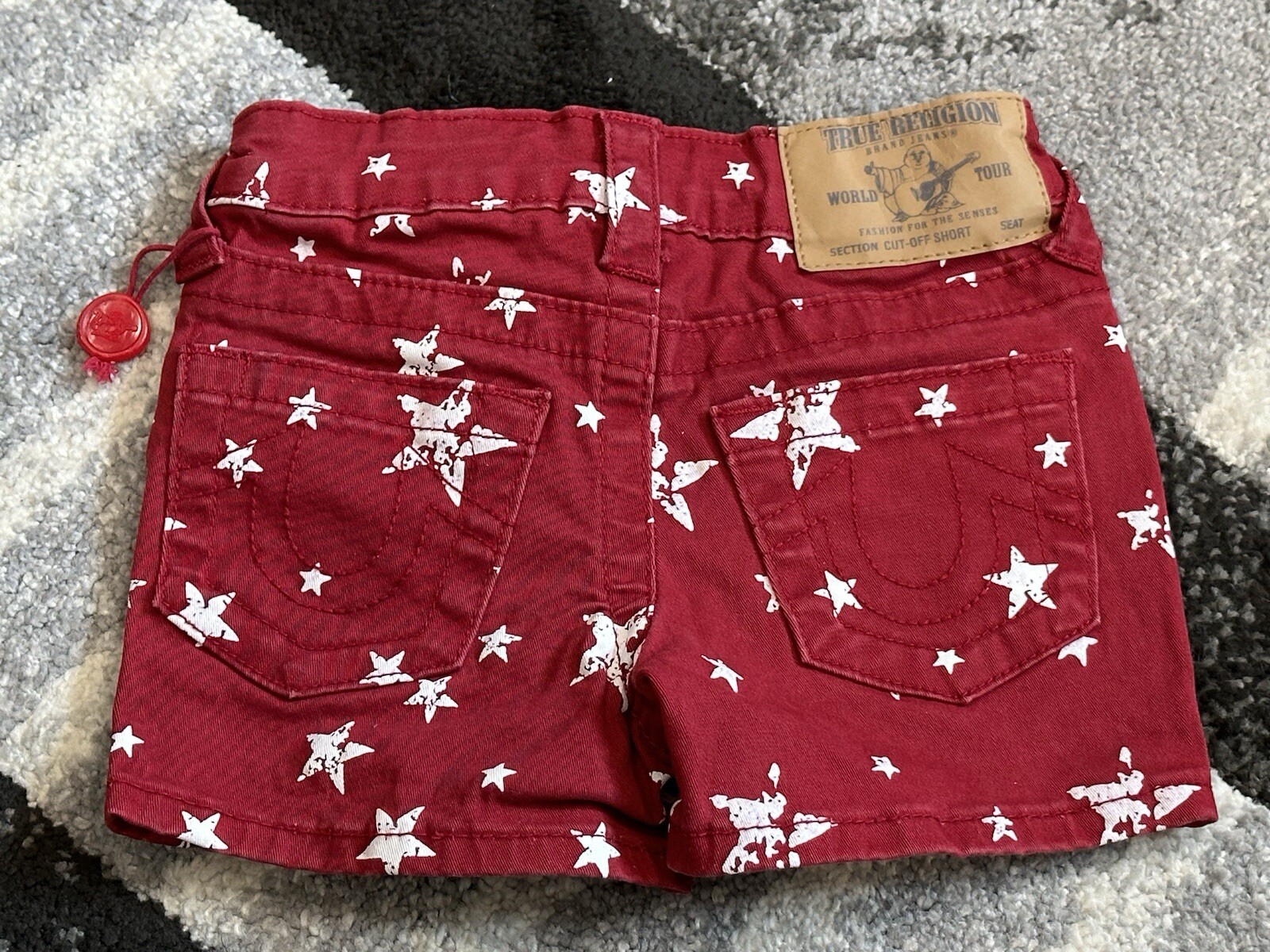 True Religion Jean Shorts Toddler Kids Size 3T Red & White Star Section Cut Of
