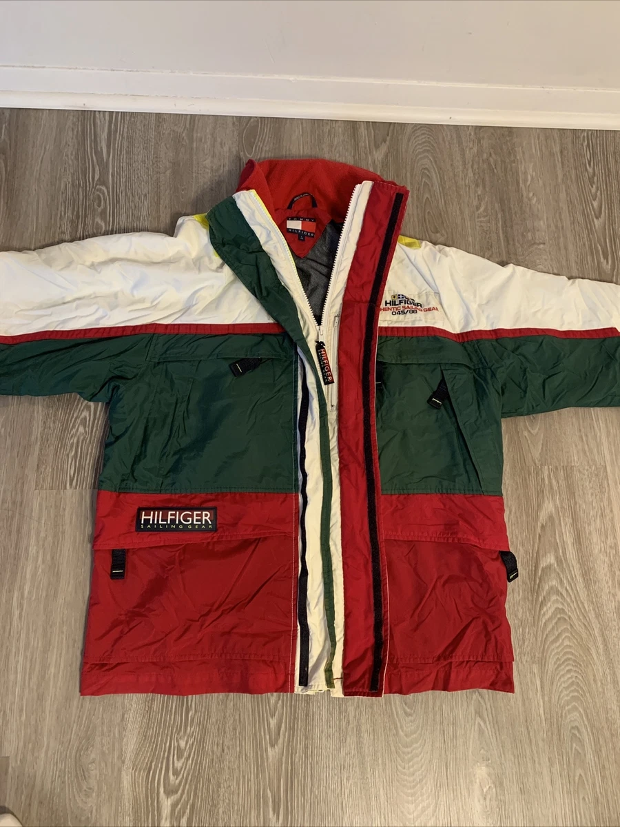Vintage 90s Tommy Hilfiger Sailing Gear Jacket 045/88 Green Red Large L