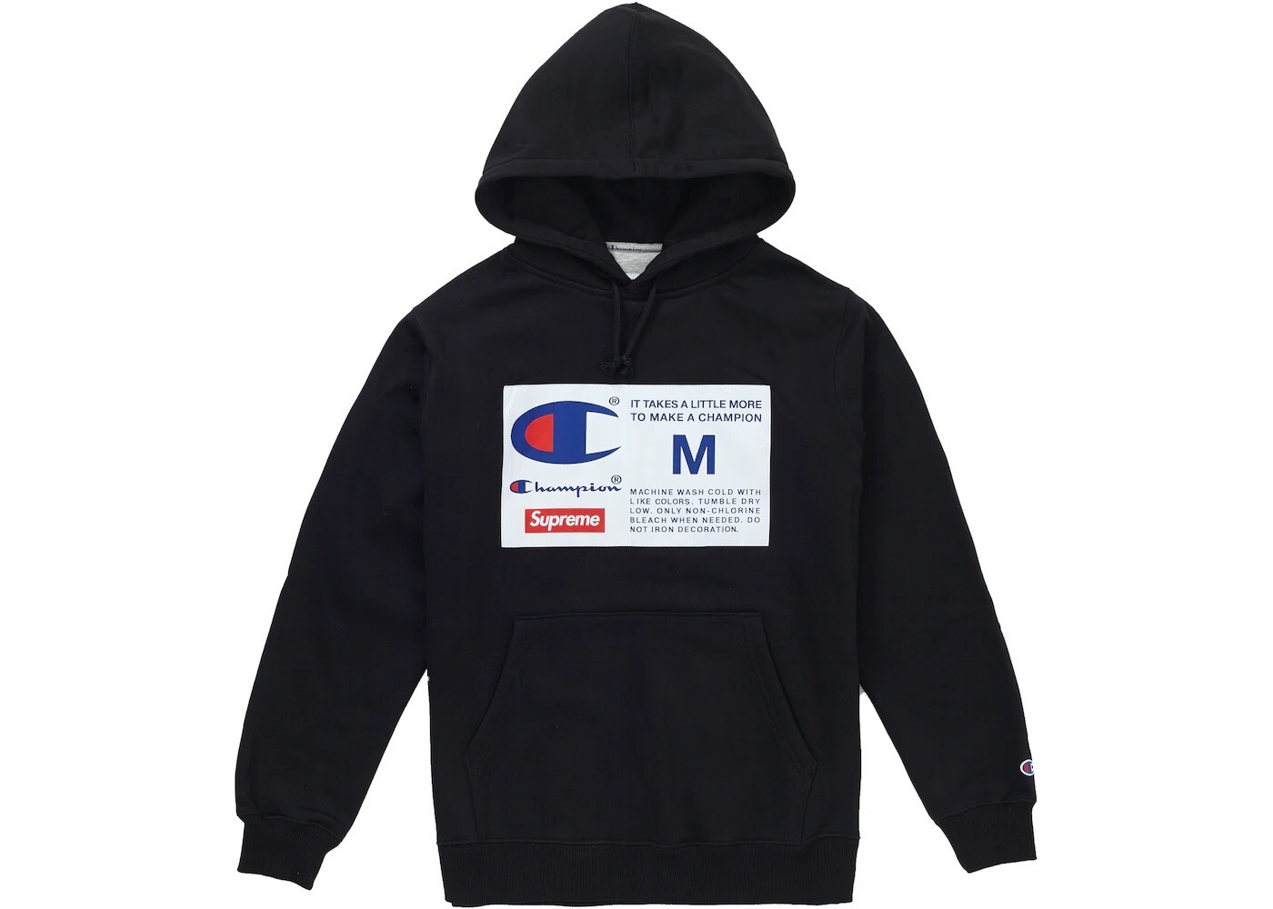Supreme x Champion Label Hooded Sweatshirt Black Size Medium (FW18)