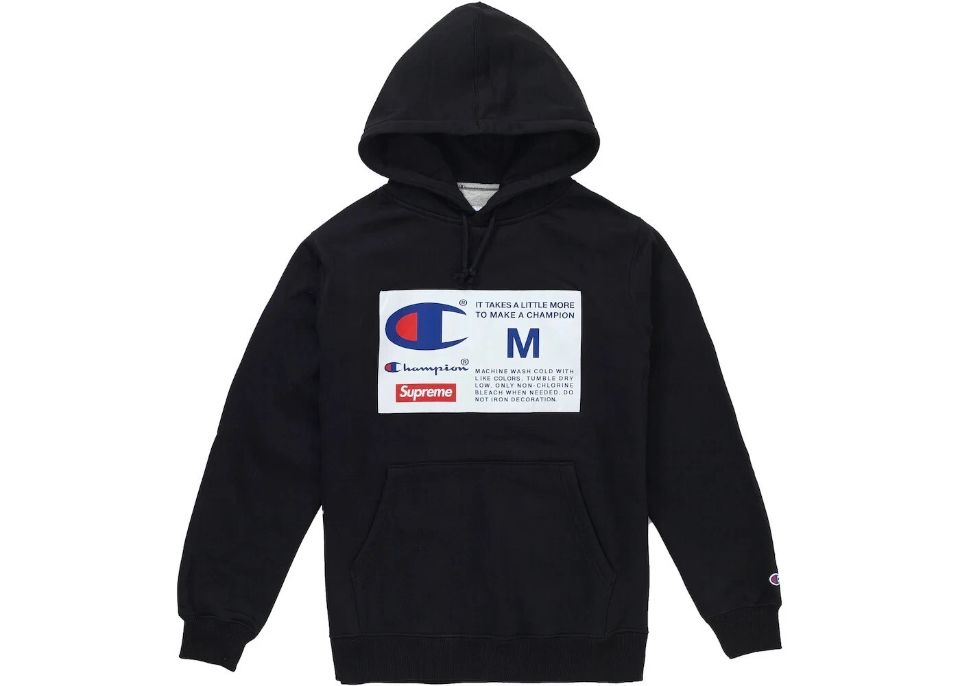 Sweat shirt à capuche Supreme x Champion Label noir taille moyenne (FW18)
