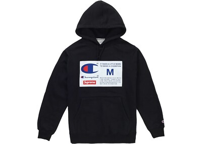 Supreme x Champion Label Hooded Sweatshirt Black Size Medium (FW18