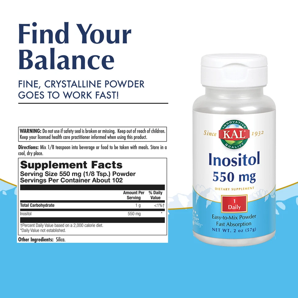 Polvo de inositol KAL 550 mg | Apoyo al cerebro, sistema nervioso y estado de ánimo, saludable Foto 2 de 4