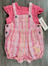 Baby Girl New Vintage Carter's 6 Month 2pc Pink Bear Hug Shortalls Outfit