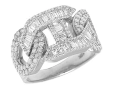 10K White Gold Baguette Real Diamond  Mariner Link Ring 1 1/2CT 14MM