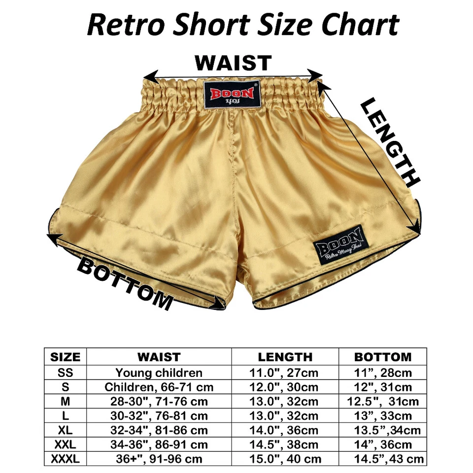 Boon Muay Thai Satin Shorts Kids Adults Size Pants Retro Colors Sports Equipment - Image 2 of 4