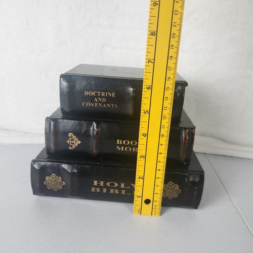 Vintage Holzimitat Buch Kommode Box 3 Schubladen Bibel-Buch Mormon-D&C Schmuckbox - Bild 7 von 9