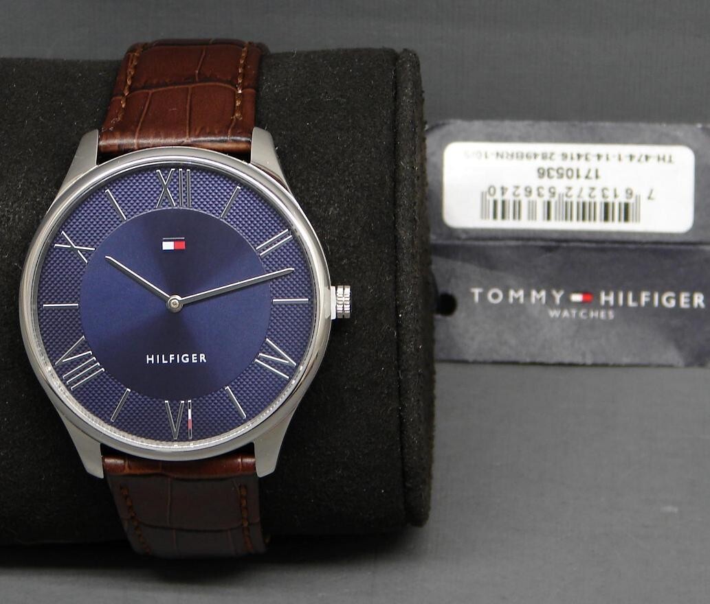Tommy Hilfiger Becker 43mm Navy Blue Croc Strap Mens Watch 1710514