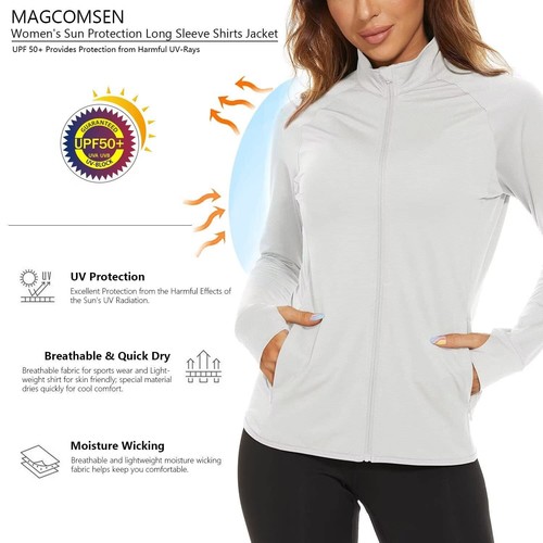 Women's UPF50+ Sun Protection Jacket Full-Zip Up Long Sleeve Lightweight Shirts - Picture 63 of 103