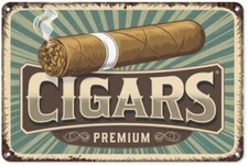 Cigars Shop Vintage Tin Sign, 8X12 Inch Retro Metal Wall Decor for Man Cave, Bar