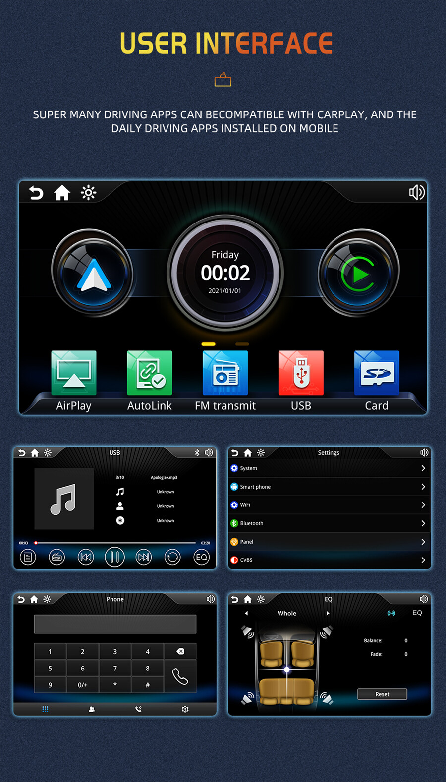Car MP5 Player For Carplay Android Auto Touch Screen Video Player BT Portable