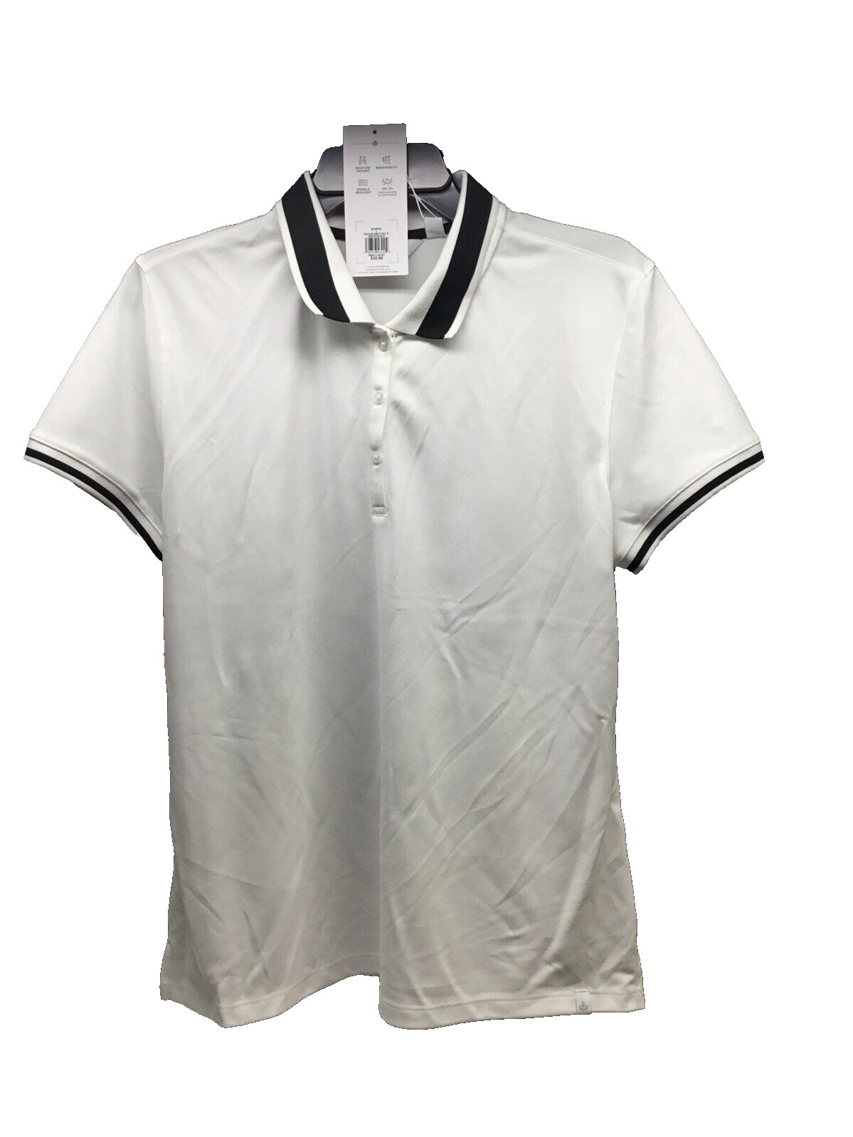 Женское поло для гольфа Lady Hagen с отделкой в рубчик из пике с коротким рукавом, Белый/Черный, L