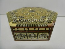 ANTIQUE EASTERN INLAID SHELL BONE TIMBER BOX TRINKET JEWELLERY CASE