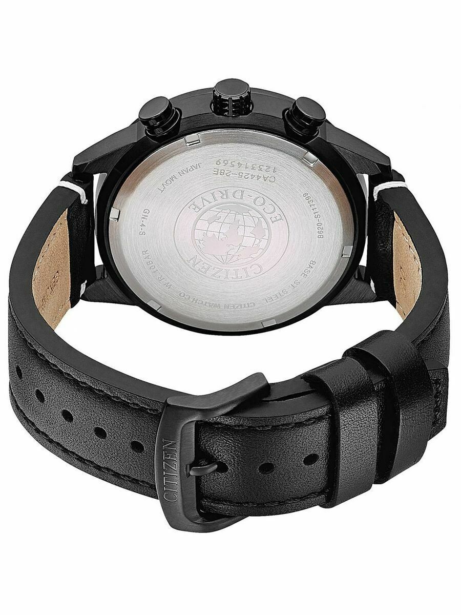 CITIZEN Eco-Drive ブラック 時計 Citizen Eco-Drive Chronograph Tachymeter Leather Strap Men's