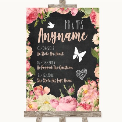 Tafel Stil rosa Rosen wichtige besondere Termine personalisiert Hochzeit Schild