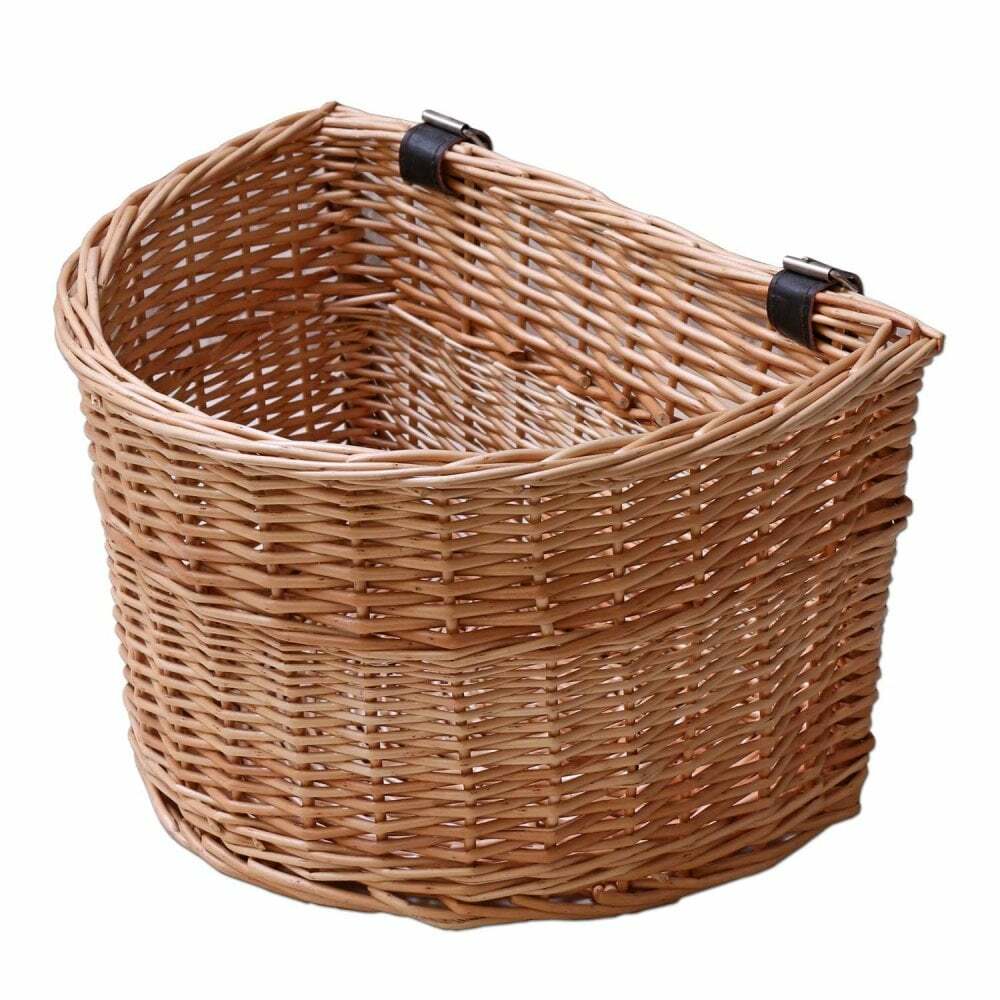 Wicker Bicycle Basket Adjustable Straps Bike Shopping Woven Handlebar Storage