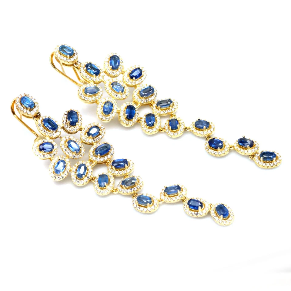 925 Sterling Silver 3 x 5 MM. Blue Kyanite & White Zircon Earrings - Image 2 of 4