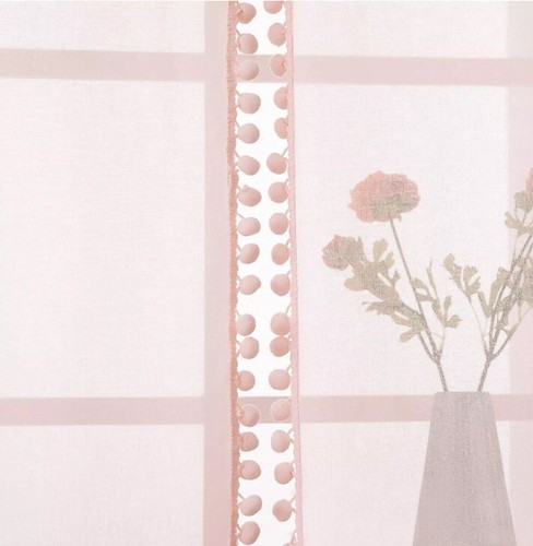 Voile Curtains Net Sheer Panel Door Valance Curtain Ball Pompom Rod Pocket - Picture 8 of 8