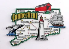 CONNECTICUT STATE MAP AND LANDMARKS COLLAGE FRIDGE COLLECTIBLE SOUVENIR MAGNET