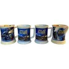 (Lot of 4) Polar Express Believe 3D Raised Ceramic Hot Chocolate Coffee Mugs