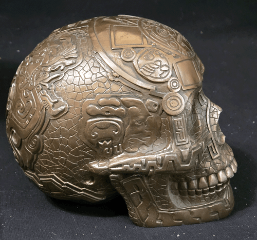 Summit Collection Mayan Bronze Colored Skull Decorative Piece Halloween Prop - Picture 4 of 5