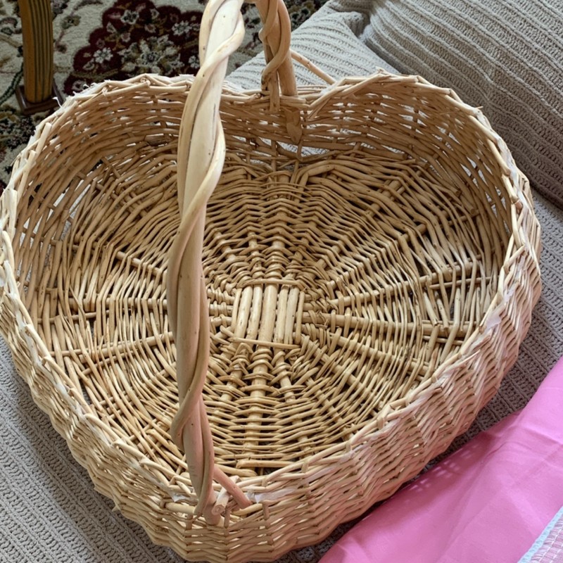 Round Wicker Basket w/ Handles, Beige, 10in Dia, Medium, Handmade, 15 qt
