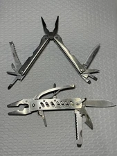 Unbranded Multi Tool Lot Of 2 Stainless Vintage Pliers Knives Camping Hiking