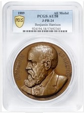 Medalla de bronce del presidente Benjamin Harrison 1889 por Charles Barber / Julian PR -24