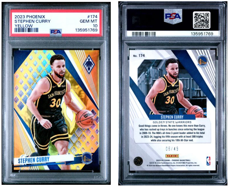 2023 PANINI PHOENIX YELLOW #174 STEPHEN CURRY 6/49 PSA 10